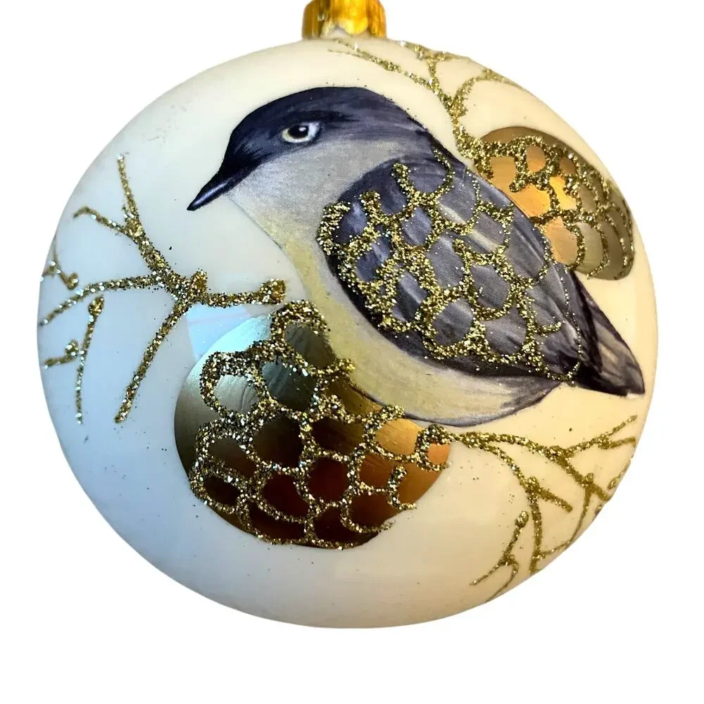 VITBIS Poland Hand Painted Glass Ornament 4in Blue Bird Gold Pinecone NEW